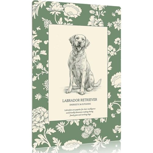 8x12 Inch Aluminum Labrador Retriever Wall Art, Vintage Floral Background