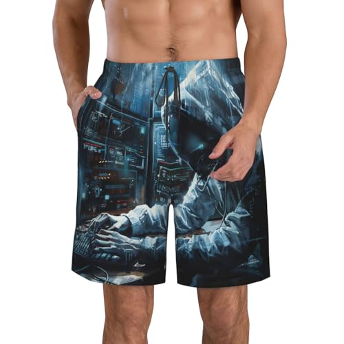 Hacker Attack Print Stylish Beach Shorts Swim Trunks Lightweight Breathable Summer Outdoor Activities