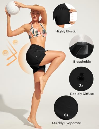 Ewedoos Womens Swim Shorts High Waisted Board Shorts for Women Stretchy 5" Swim Beach Short with Pockets Swimwear Liner2