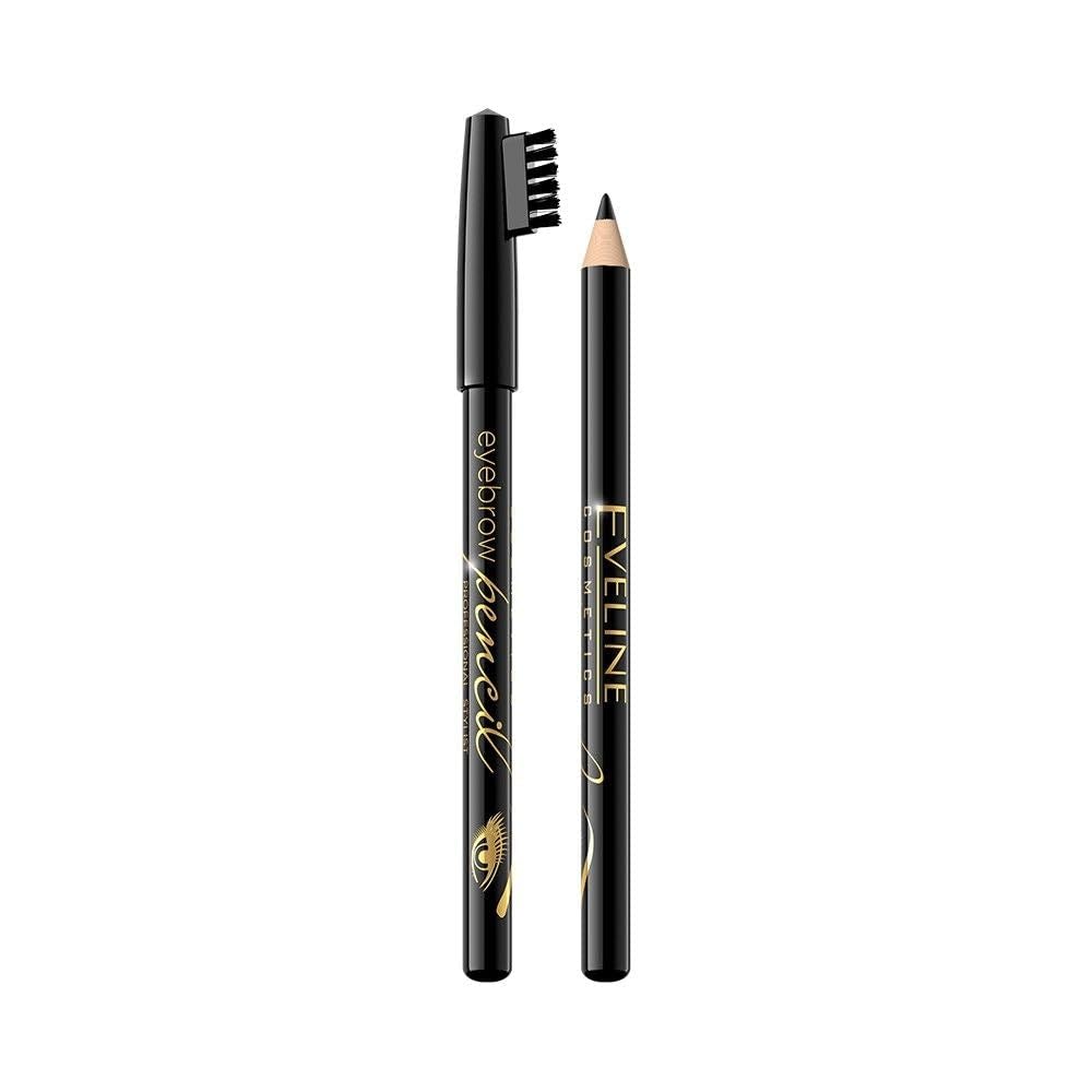 Eveline Cosmetics Eyebrow Pencil Brow Thickening Pencil with Brush - Black | Define & Shape Your Brows | Natural & Graphic Finishes