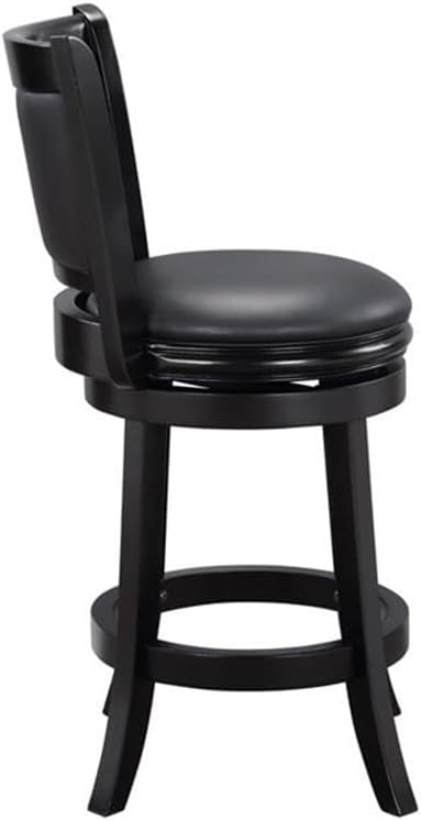 BOWERY HILL 26.25" Swivel Counter Stool, Solid Hardwood Frame, Faux Leather Seat, Black Finish, High-Density Foam Cushion, Round 17" Seat, Footrest, Contemporary Style for Kitchen or Dining Room