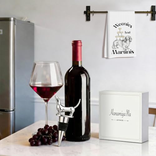 Image of Hanamiya Na Funny Dachshund Kitchen Towels with Wine Bottle Stopper 24x14 Inch, Dachshund Gifts Reusable Dish Towels for Kitchen Bars Decor, Wine Gift Weiner Dog Gifts for Women Men 3