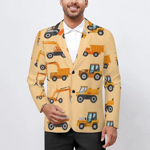Cartoon Excavator Truck Pattern Men's Suits Dress Business Formal Suit Print Jackets Coat For Wedding Party2