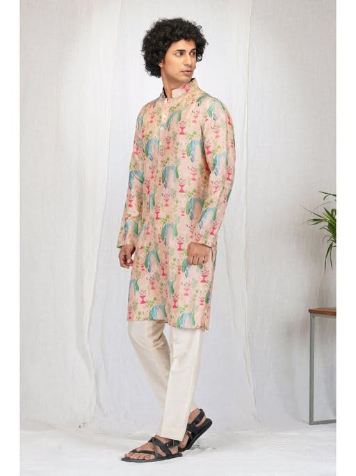 Lookmark Men's Cotton Blend Printed Long Kurta Suitable For All Indian Wedding, Occasions, And Festivals (Az-Lm-Og-Kurta 19-Xxl) Peach