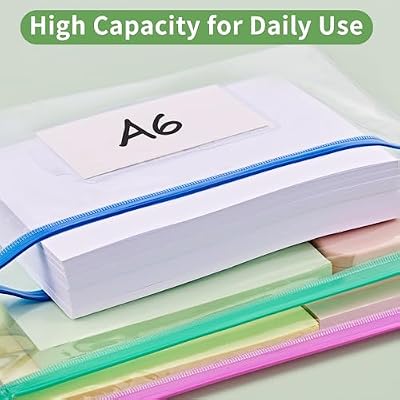 JARLINK 10 Pcs Poly Zip Envelope, A6 Size (9 x 4.7in) Plastic Zipper Pouches with Label Pocket, 10 Colors, Reusable Clear Pencil Bags for Office Supplies