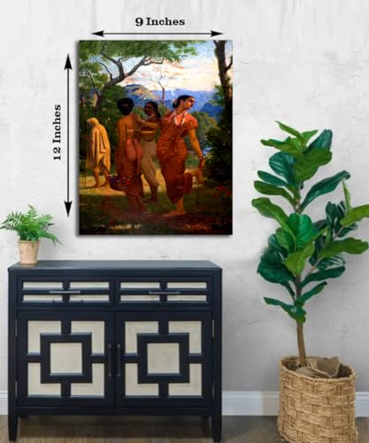 Image of Sikhash Raja Ravi Varma Canvas Paintings Classic Art, Indian Art, Famous Artist, Wall Painting for Living Room, Bedroom, Office, Unframed, Multicolor Fabric Size - 12x9 inches (30x23 cms, Shakuntala Looks of Love)