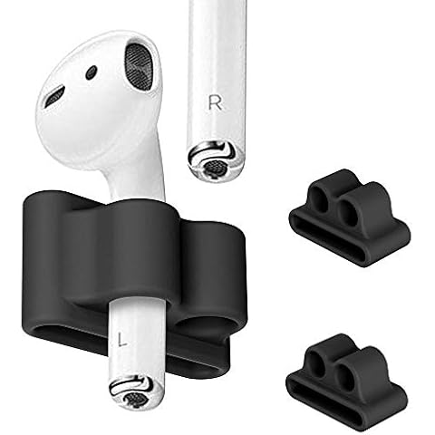 FINENIC Airpods Watch Band Holder, Shock Resistant Silicone Holder, Portable Anti-Lost Airpods Accessory, Compatible for Apple Airpod 1/2 (Black + Black)【2 Pack】 Cover