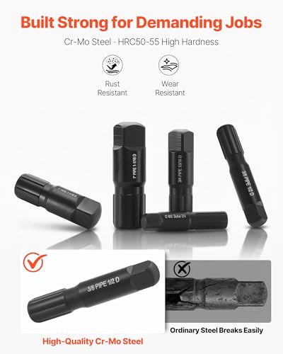 Image of VEVOR Pipe Extractor Set, 9 Pieces Heavy Duty Steel Broken Pipe Extractors, with Solid Storage Case, Cr-Mo Steel for Removing 1 /8 inch to 1 inch Damaged Threaded Pipes and Fittings, for Plumbers Mechanics DIY