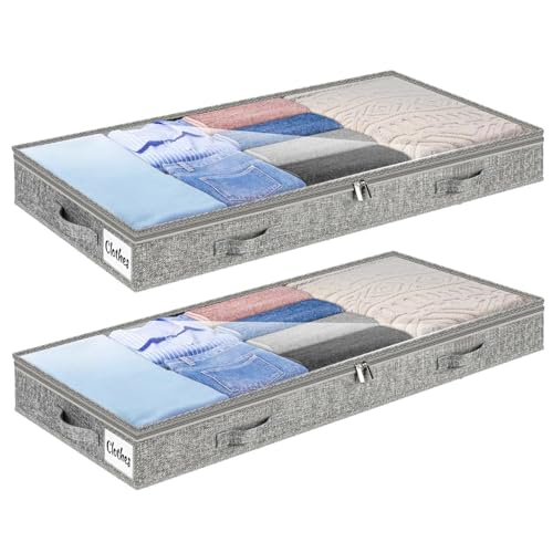 CHmiss 2 StüCk Unterbett Aufbewahrungsbox,Unterbettkommode Und Klarem Deckel,Aufbewahrungstaschen,Faltbarer Flacher Kleiderschrank,10 cm Hoch