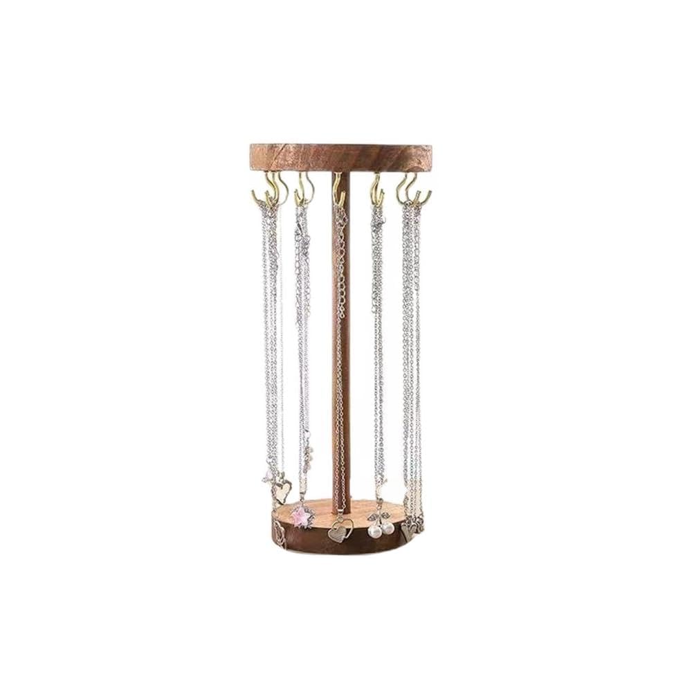 Jewelry Holder Wooden Hook Necklace Stand Swivel Jewelry Organizer