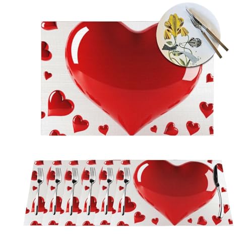 Set de table cœur lavable antidérapant pour linge de table résistant
