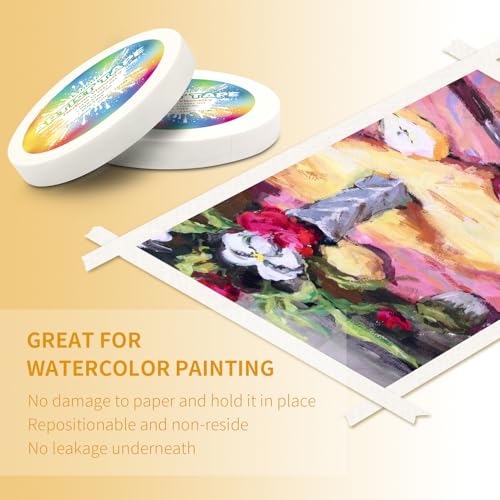 ETNRHP Pacote com 2 Fitas Brancas para Arte, Fita Adesiva Média para Artista, Papel Sem Ácido, Fita