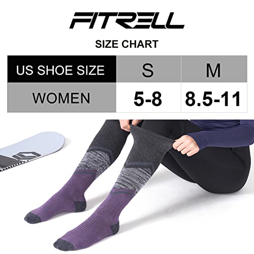 Fitrell 2 Pack Women's Ski Socks With Full Cushion Wool Winter Thermal Knee High Warm Socks For Skiing Snowboarding, Purple, Small #TOP1
