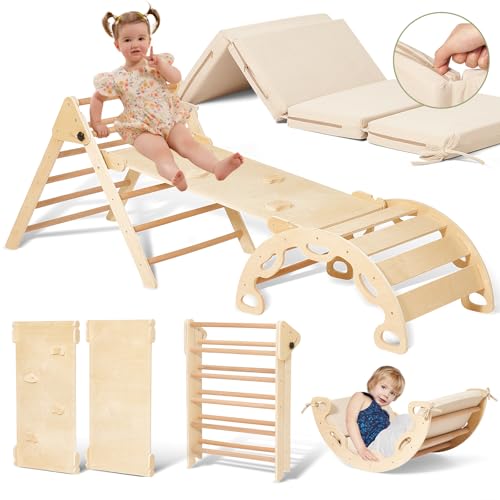 Giant bean 5-in-1 Montessori Kletterdreieck mit Kletterbogen und Rutsche,...