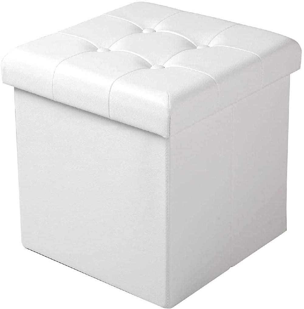 Pouf ottoman de rangement pliable en cuir blanc pour un salon toujours ordonné