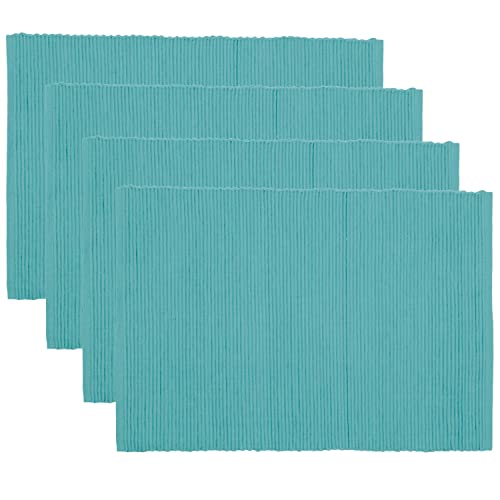 Now Designs Spectrum Placemats Ribbed Cotton, Turquoise, 19x13 inches, Set of 4, (901496aa)