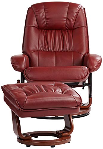 BenchMaster Kyle Ruby Red Swivel Faux Leather with Ottoman Recliner Chair Modern Armchair Ergonomic Push Manual Reclining Footrest Upholstered for Bedroom Living Room Reading Home Relax Office - Thumbnail 7