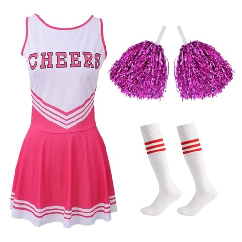 Uniforme de Animadora Conjunto de Disfraz Multicolor con Pompones y Calcetines S-XL