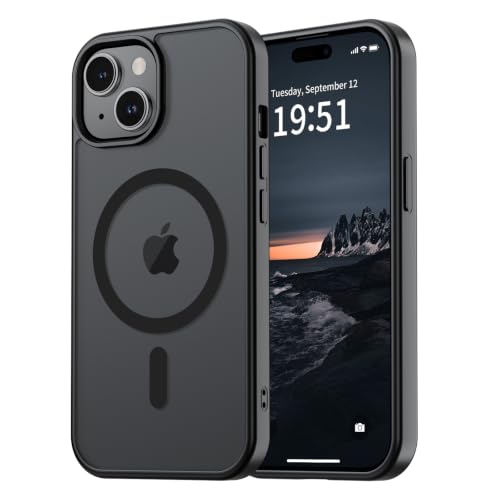 vnnink for iPhone 15 Case,iPhone 14/iPhone 13 Case, Magnetic Matte Military Grade Drop Protection Translucent Cell Phone Cover,Rugged Shockproof Cover,Black