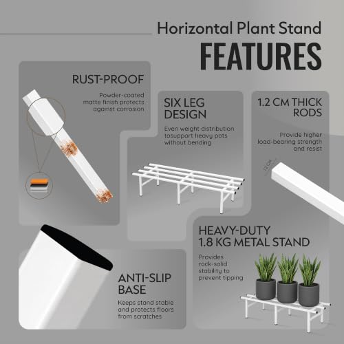 Image of Robustt Horizontal Metal Pot Stand (Set of 4) 76x24x18 Cm | Rust-Proof Matte Powder-Coated Pot Stand for Big Size Plants | Supports Up to 200 Kg| Ideal for Balcony, Outdoor and Indoor Plant Display