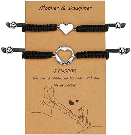 J.Endéar Madre Hija Pulseras Corazones Plata 925 Cuerda de filigr...