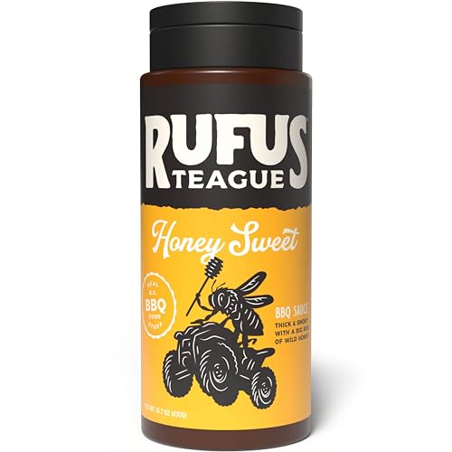 Rufus Teague Honey Sweet BBQ Sauce, Premium Barbecue Sauces with Natural Ingredients, No Drip Squeeze Bottle, Flip Top Bottles, Award-Winning Bold Flavor, Gluten-Free, Non-GMO, 15.2 oz