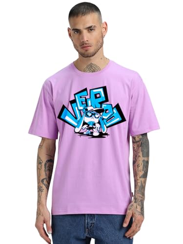 Image of Veirdo Pure Cotton Half Sleeve Round Neck Oversized Fit Graphic Print Royal Blue, Lilac & White T-Shirt Men /Boys (Available in from S to 2XL)