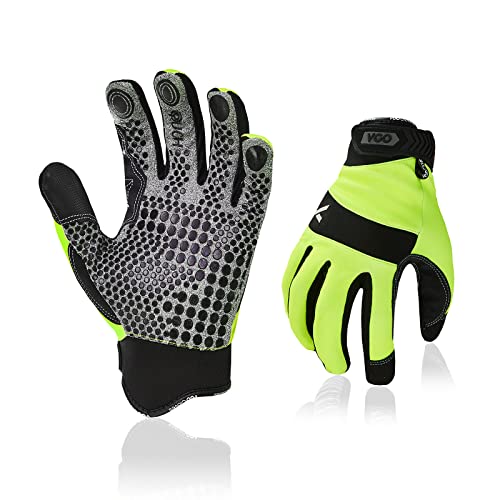 Vgo... Guanti da Lavoro Uomo in Pelle Touchscreen con Rivestimento in Silicone Anti-Impatto Guanti per Edilizia Magazzino Legnameria Antiscivolo (Tg 9/L, verde 1 paio)