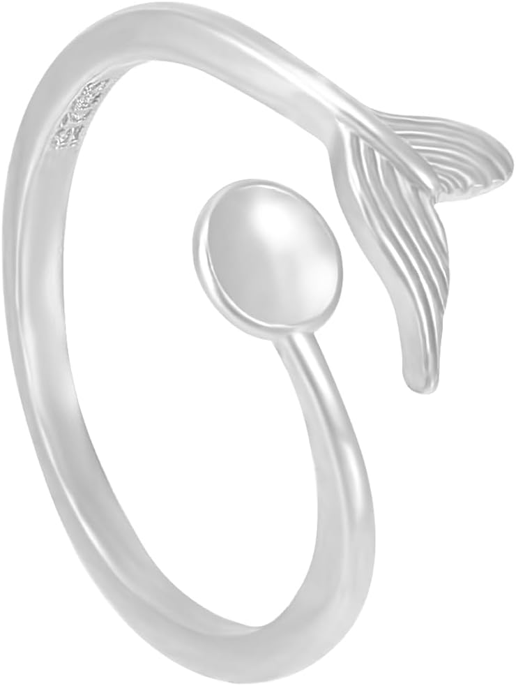 Beebeecraft 1 Box Rhodium Plated 925 Sterling Silver Adjustable Mermaid Tail Ring Blank Bases Open Cuff Rings Findings Earring Settings for DIY Ring Jewellery Making