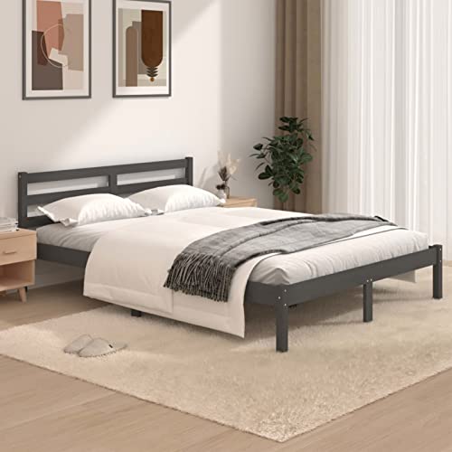 Norheim Estructura de Cama Cama Individual Doble Estructura Cama Marco de Cama Base de Madera Maciza Somier de Listones de Madera Montaje Sencillo 120x190 cm,Gris