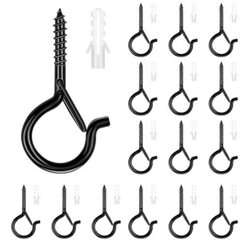 OUDQFCJ 15 piezas Ganchos de Tornillo con Hebilla de Seguridad, Hembrillas Cerradas, Ganchos de Techo de Luz, Pernos de Ojo de Tornillo Alcallatas Pared (Negro)