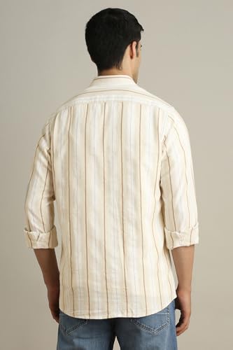 Image of Peter England Men's Linen Blend Shirt | Subtle Stripes | Full Sleeves