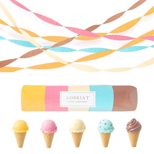 Image of AOBKIAT Birthday Crepe Paper Streamers Party Decorations,5 Rolls Pastel Colorful Streamers for Candyland Theme Baby Shower Wedding Easter Christmas Decorations,1.8 Inch x 82 Ft /Roll