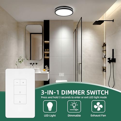 Image of Akicon Dimmer Switch for Exhaust Fan with Light, Single Pole Fan Light Switch, Neutral Wire Needed, White