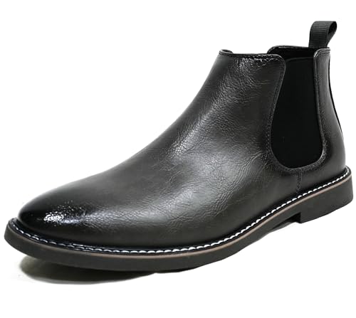 Pradize Botas Chelsea Para Hombre Sin Cordones, Cuero Sintético, Paneles Elásticos, Suela Antideslizante (Gris, 44)