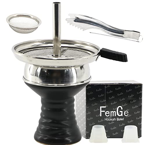 FemGe Hookah Head Bowl Set Clay Grommet Hookah Coal Charcoal Holder Burner for Smoking Hookah Shisha Tongs Starter Filter Ceramics Bowl Screens 2 Rubber in The Package