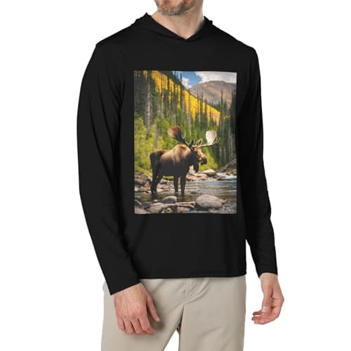 EdWal Herren-Kapuzenpullover mit Hirschbär-Elch-Aufdruck, lockerer...