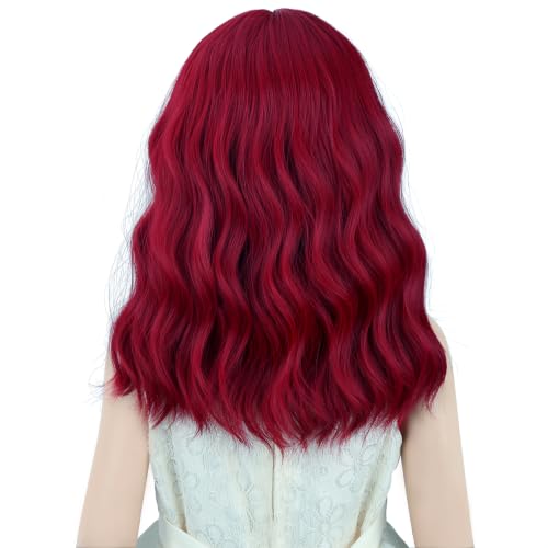 Image of Light Red Wig Short Red Wavy Curly Wigs Wig with Air Bangs Synthetic Cosplay Hair Wigs