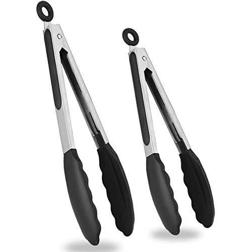 AidShunn (9"+12" Negro Pinzas de Cocina para Alimentos, Antideslizantes y de fácil Agarre, Resistente al Calor, útil utensilio para cocinar, Servir, Barbacoa, Ensalada, Buffet, Hielo Cover