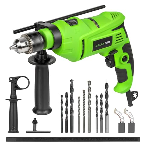 GALAX PRO 850W Perceuse à percussion 2 en 1, 0-3000 tr/min, mandrin de perçage 13 mm, poignée auxiliaire orientable à 360°, livrée avec 13 accessoires, adaptée au béton, au métal et au bois