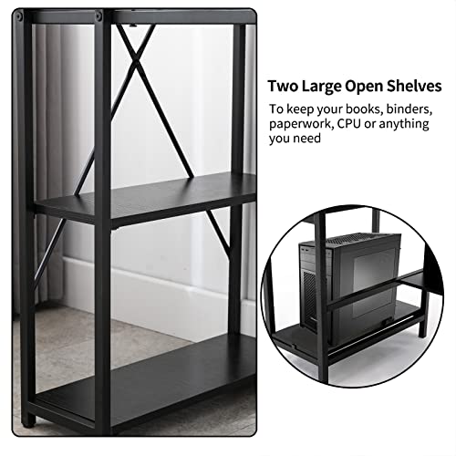 Bonzy Home Computer Desk With 4 Tiers Shelf, 48" Home Office Desk With Hutch Modern Writing Table Workstation, Black #TOP3