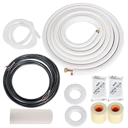 kimllier Manguera de tubo de cobre de 25 pies de 1/4 pulgadas y 1/2 pulgada para aire acondicionado mini split