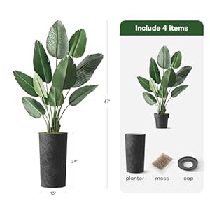 Artificial tree in geometric spiral pattern planter fake bird of paradise silk tree for indoor and outdoor home decoration 67 overall tall plant pot plus tree  urban country home decor