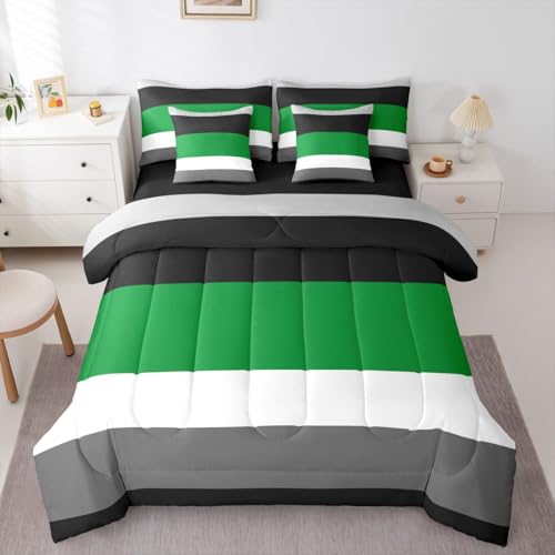 Erosebridal Green Gray 7 Piece Bedding Set King Geometric Striped