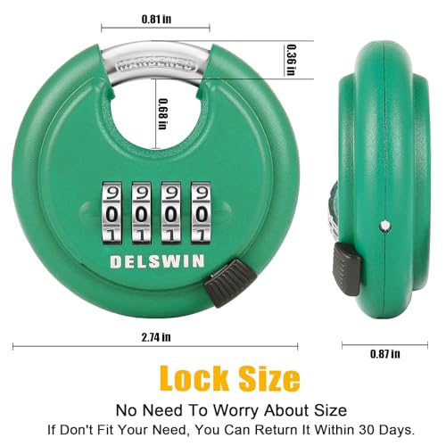 Image of 4 Digit Combination Disc Padlock with Hardened Steel Shackle Silver Lock for Sheds, Storage Unit, Gym and Fence (Green 1Pcs)