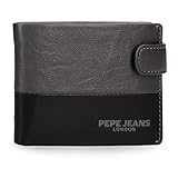 Pepe Jeans Ithaca Cartera Horizontal con Cierre de Clic Gris 11x8,5x1 cms Piel by Joumma Bags