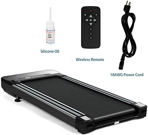 GYMAX Under Desk Walk Treadmill, Easy Assembly Flat Treadmill with LED Display, Touch Control, Independent Remote Controller, Electric Walking & Jogging Machine with 3 Preset Models & 12 Built-in Prog