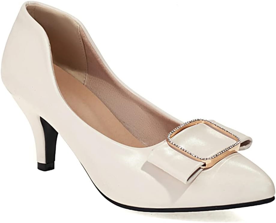 Women's Fashion Bow Comfy Kitten Heels Dress Pumps Pointed Toe Wedding Party Ladies Dressy Pump Shoes