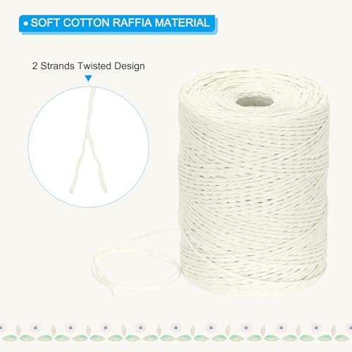 Image of PATIKIL Natural Cotton Raffia Yarn 328 Yard, Crochet Raffia Paper Ribbon for DIY Sun Hat Beach Bag Crochet Yarn Wrapping Knitting, Milk White