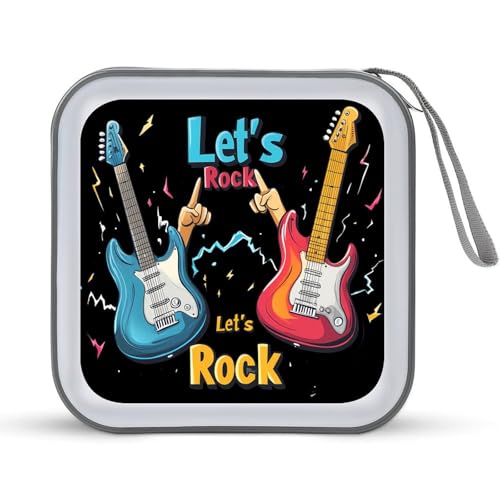 Let's Rock Guitar Music CD Case Plastic DVD Case Holder Wallet Disc Storage Organizer for Car Travel